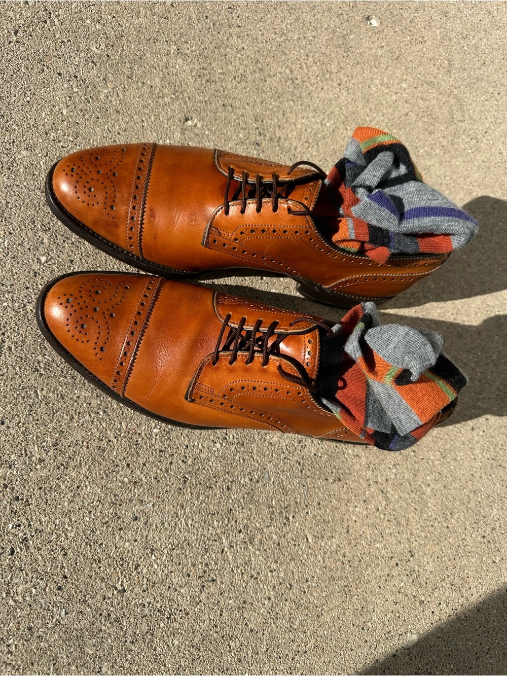 Allen Edmonds Cognac Brown Leather Brogue Derby Shoes. Sanford in Oak EUC!